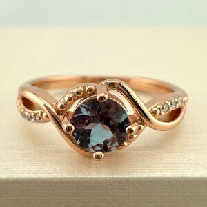 Color Changing Alexandrite SS925 14K Rose Gold Vermeil Ring
